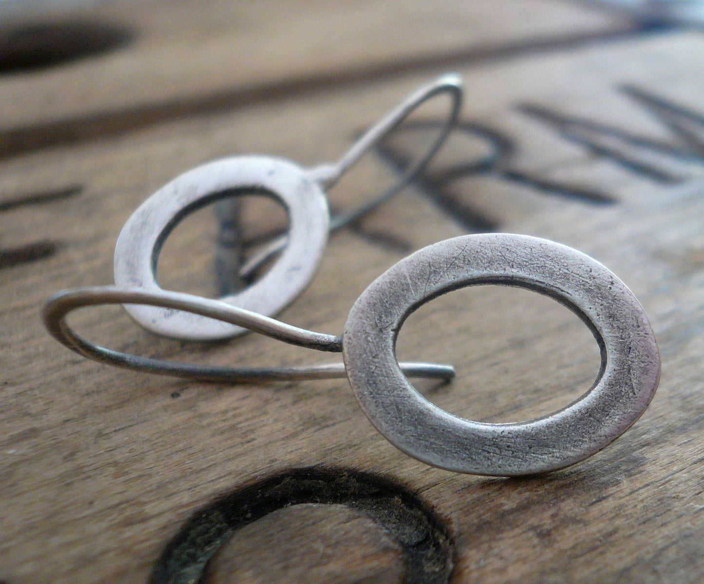 Modesty Earrings. Oval - Handmade. Oxidized fine recycled silver