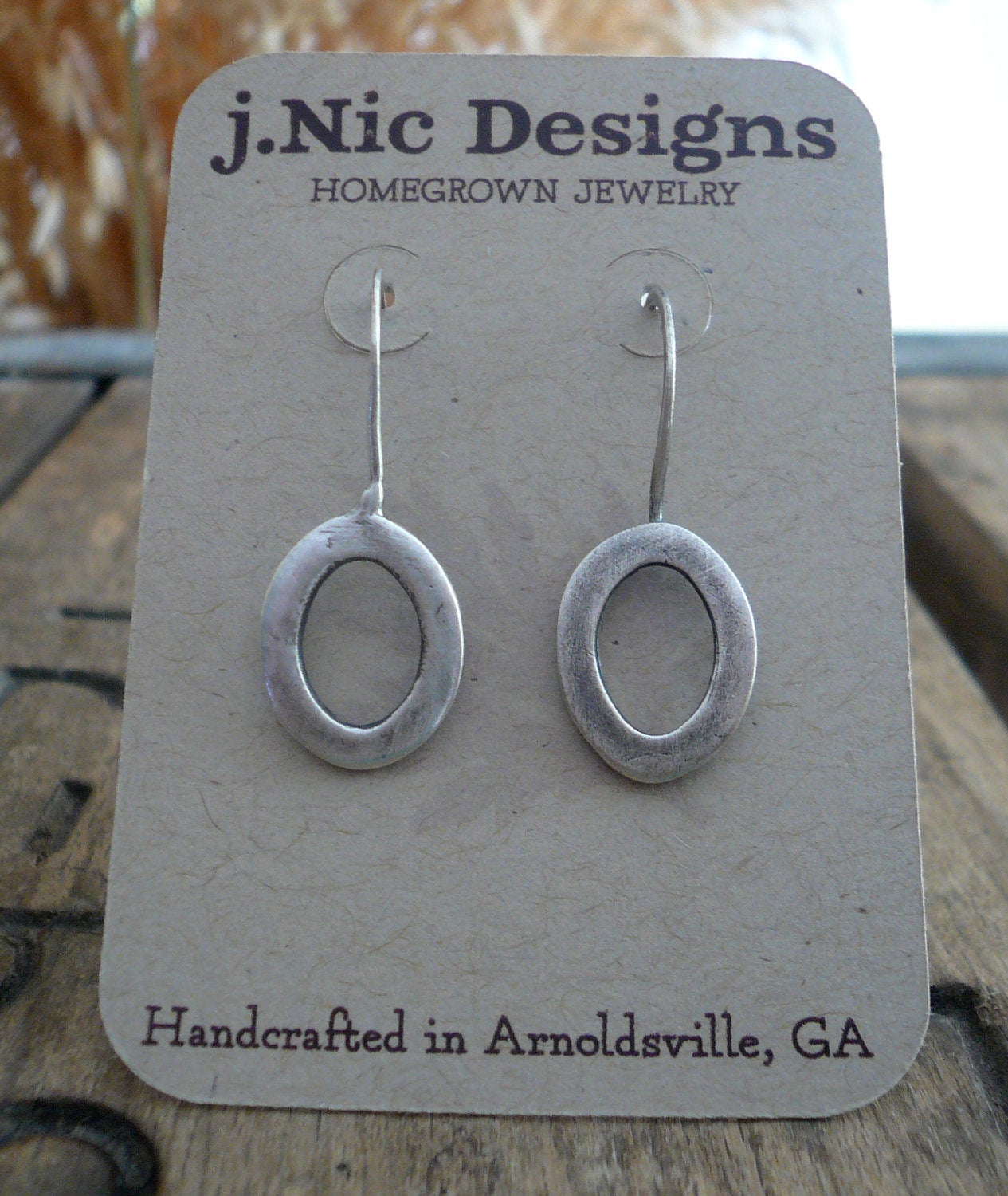 Modesty Earrings. Oval - Handmade. Oxidized fine recycled silver