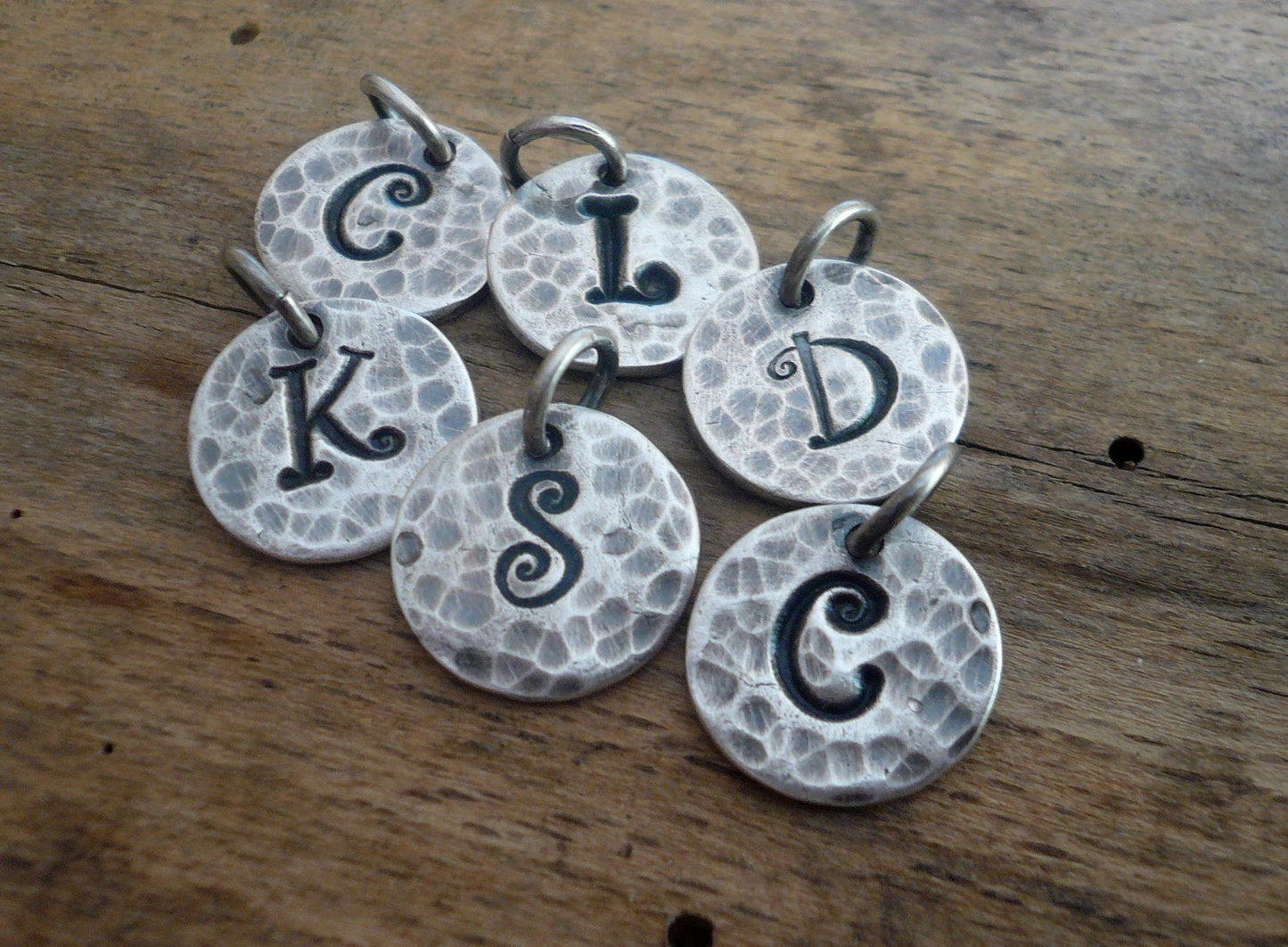 Hammered Initial Pendant Upper Case- Handmade. Personalized. Oxidized Fine Silver