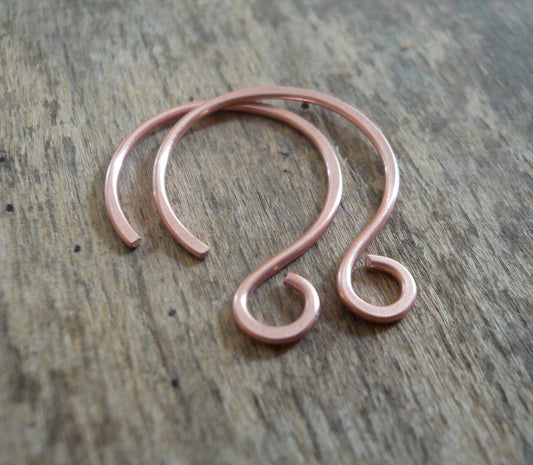 Large Solitude Copper Earwires - Handmade. Handforged
