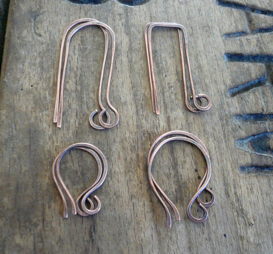 8 Pair Variety Pack Antiqued Copper Earwires - Handmade. Handforged