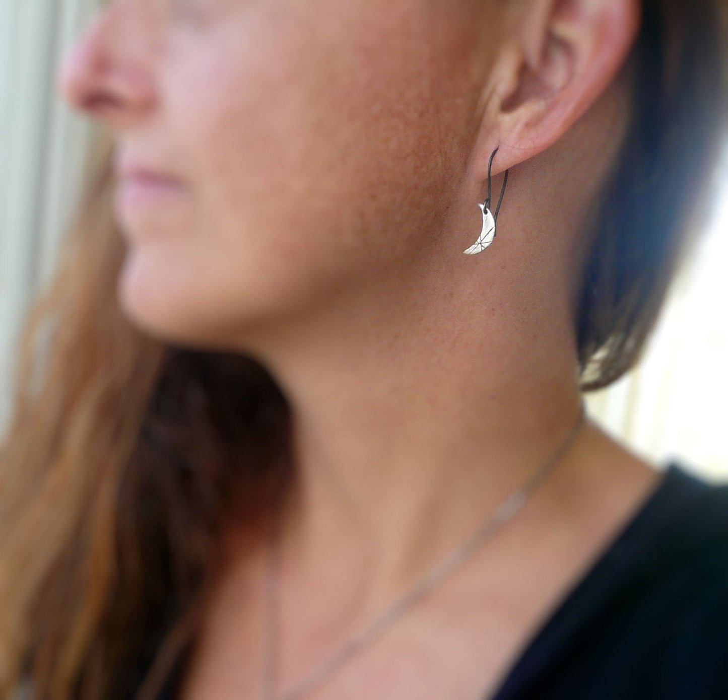 Luna Earrings - Handmade. Oxidized fine and sterling silver dangle earrings