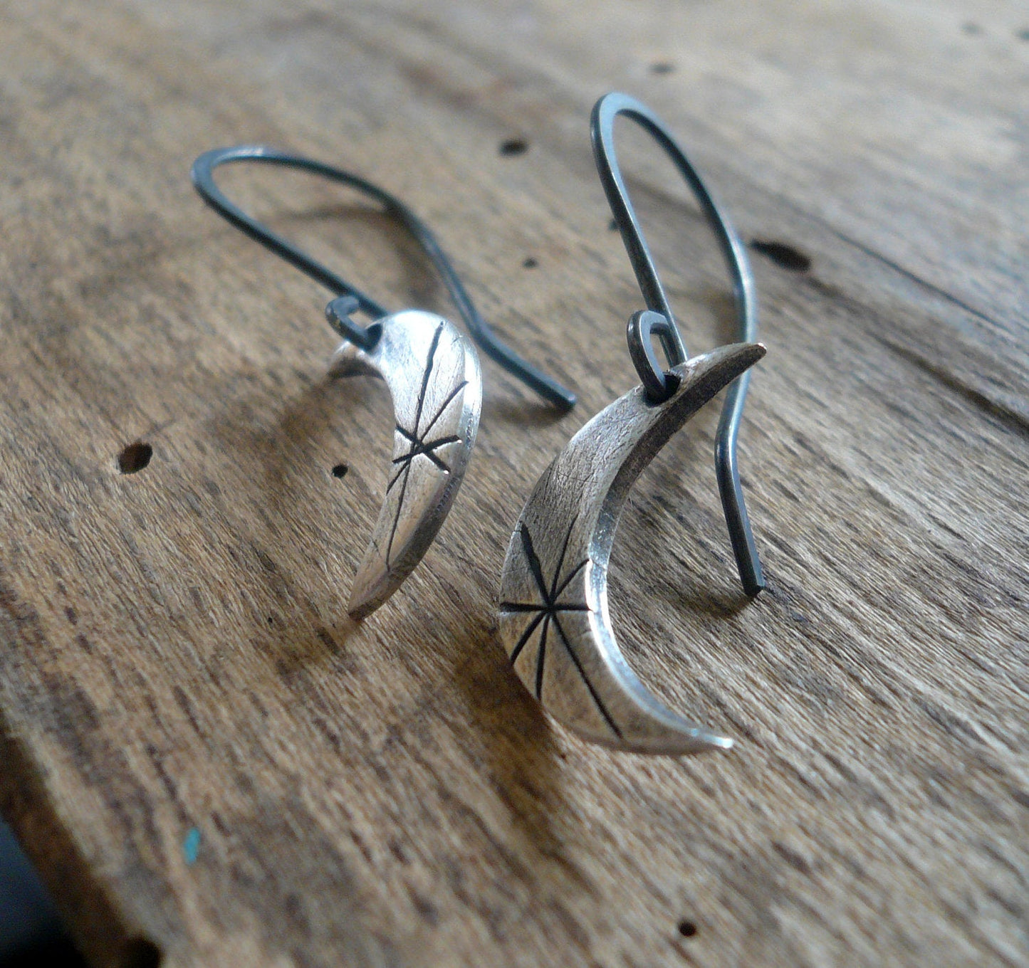 Luna Earrings - Handmade. Oxidized fine and sterling silver dangle earrings