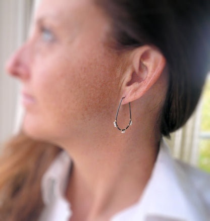 Medley Collection Hoops - Handmade. Hand forged. Seed Pearls. 14kt Goldfill. Heavily Oxidized Sterling Silver Earrings