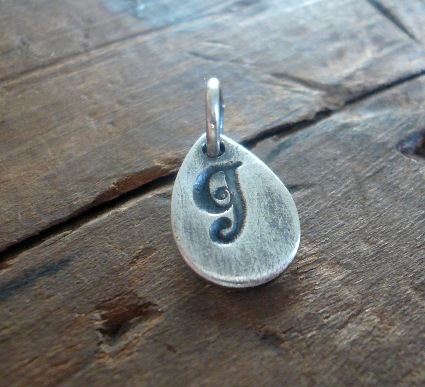 Tear Drop Initial Pendant - Handmade. Personalized. Oxidized Fine Silver