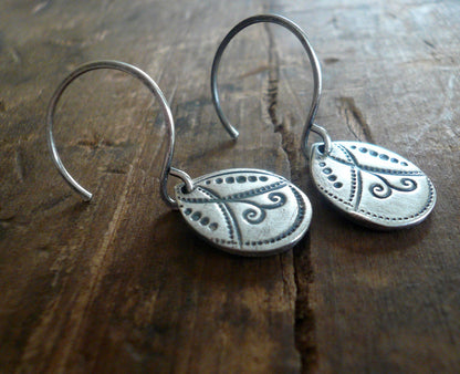 Petal Earrings Flourish Collection - Handmade. Oxidized fine and sterling silver dangle earrings