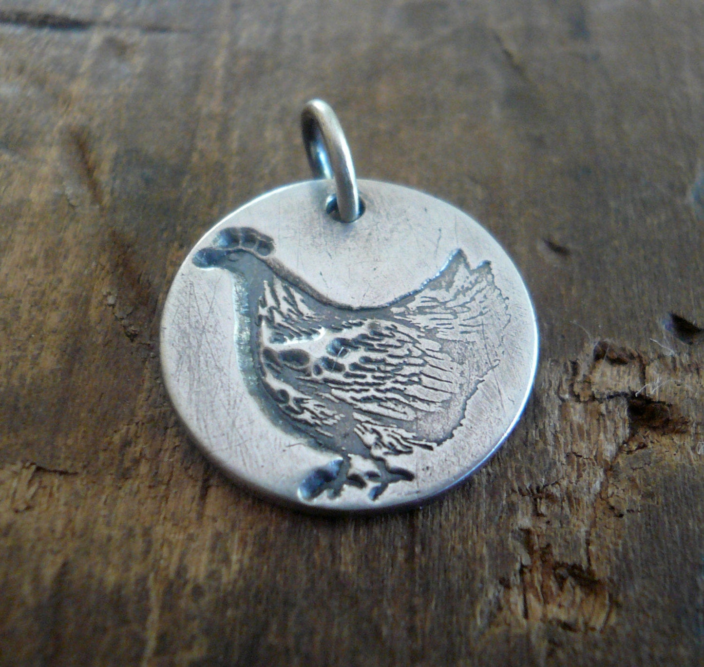 Mother Hen Pendant- Handmade. Oxidized Fine Silver. Design Your Own Series