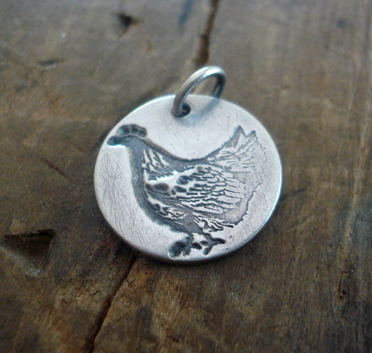 Mother Hen Pendant- Handmade. Oxidized Fine Silver. Design Your Own Series
