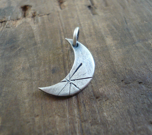 Luna Pendant - Handmade. Oxidized fine silver crescent moon pendant