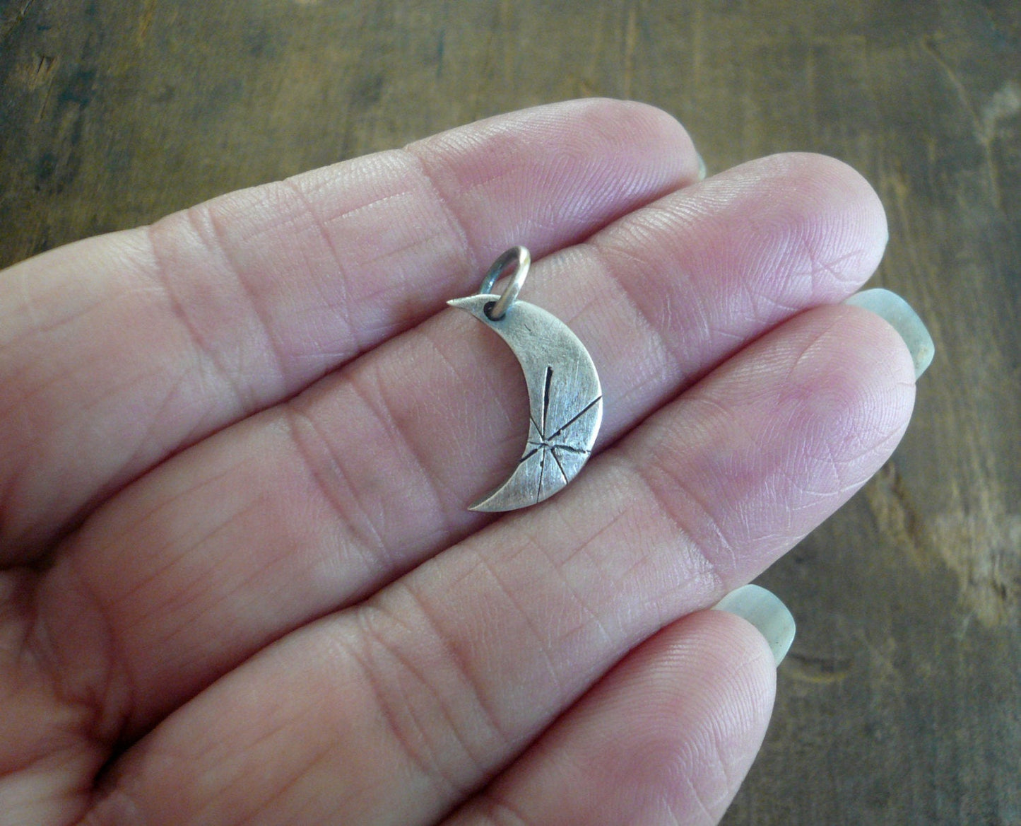 Luna Pendant - Handmade. Oxidized fine silver crescent moon pendant