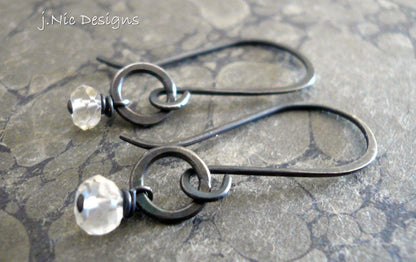 Solitaire Earrings - Semi-precious Gemstones, Hammered Sterling Silver, Choice of finishes