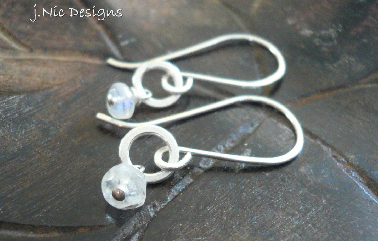 Solitaire Earrings - Semi-precious Gemstones, Hammered Sterling Silver, Choice of finishes