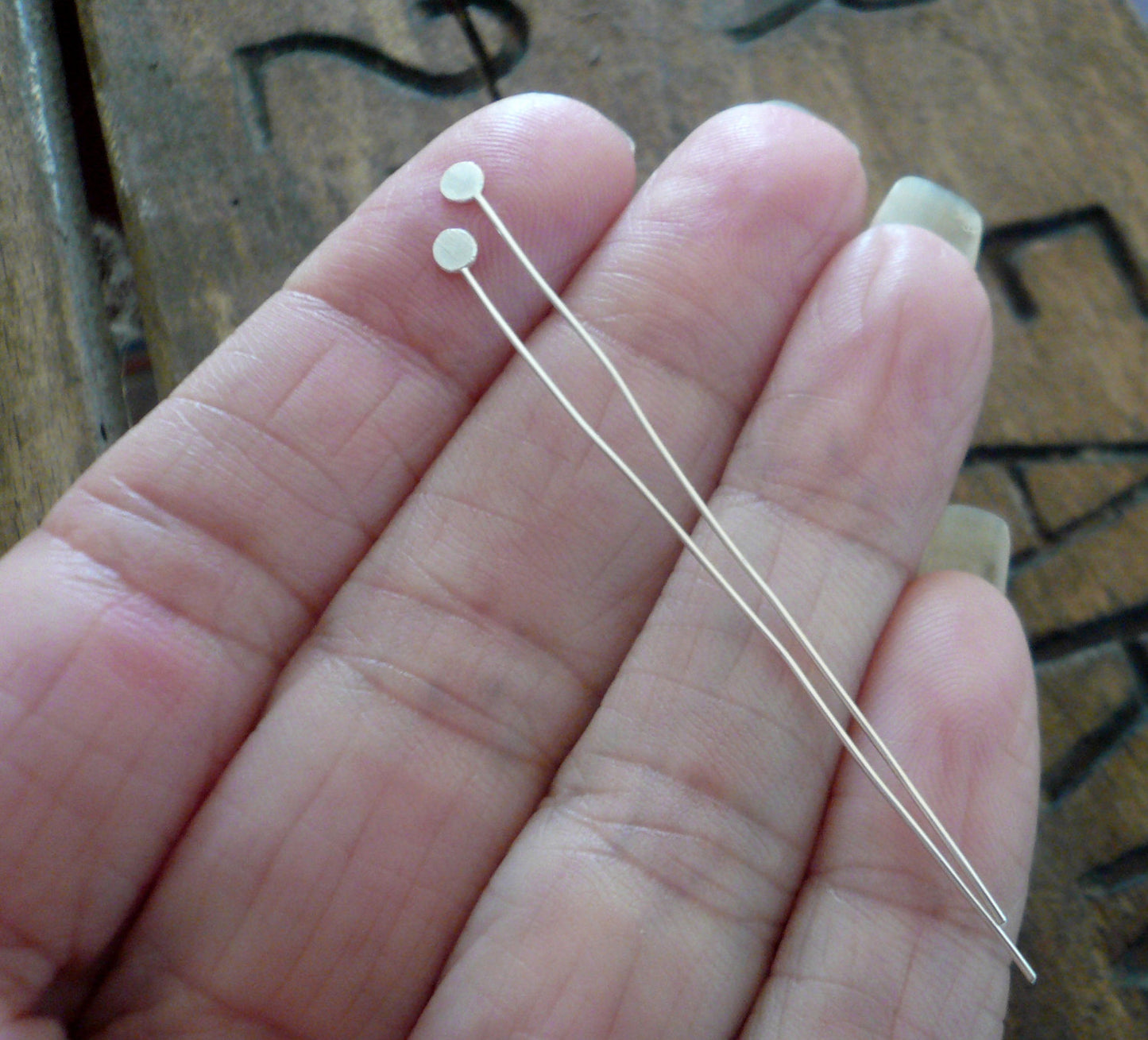 10 2" Fine Silver Handmade Paddle Headpins - Choice 26,24 or 20 gauge. Oxidized & polished Finish