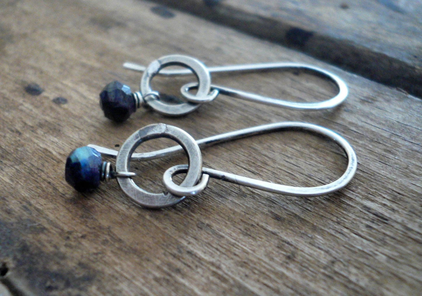 Solitaire Earrings - Semi-precious Gemstones, Hammered Sterling Silver, Choice of finishes