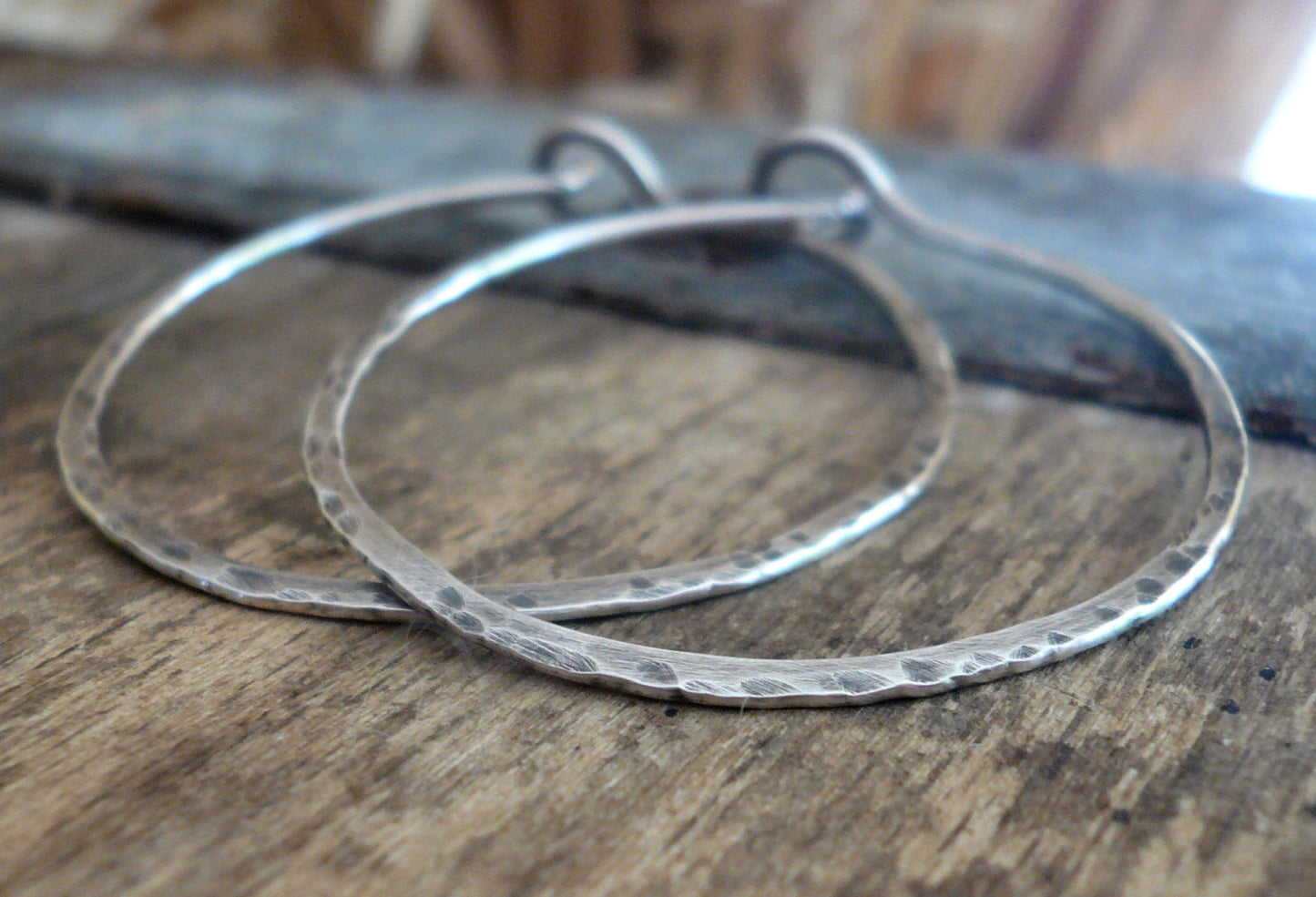 Mangly Hoops - Choice of 6 sizes. Handmade. Hammered. Oxidized Sterling Silver Hoop Earrings