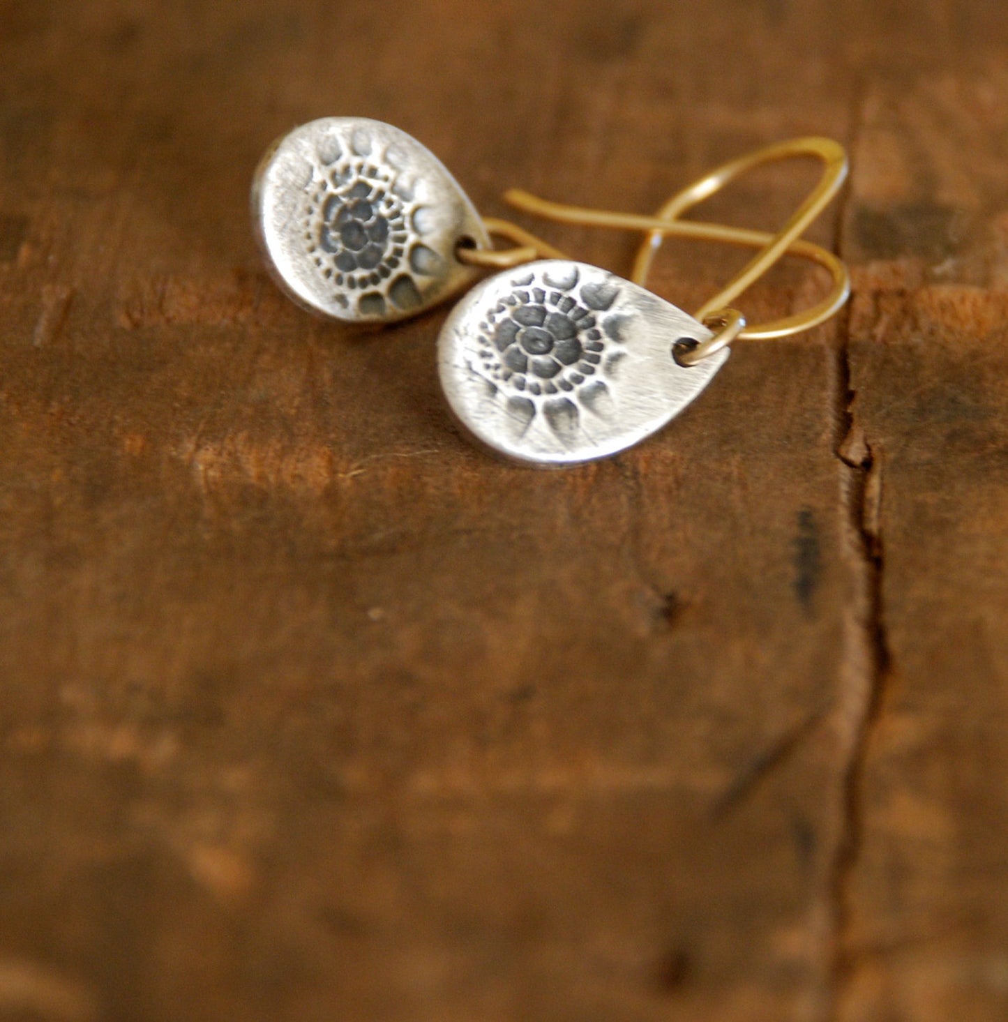 Charleston. Old South Collection Earrings - Oxidized fine silver. 14kt Goldfill. Mixed Metal. Handmade