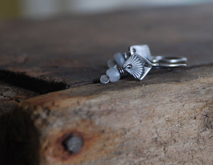 Meridian Earrings - Handmade. White Sapphires. Oxidized Sterling & Fine Silver