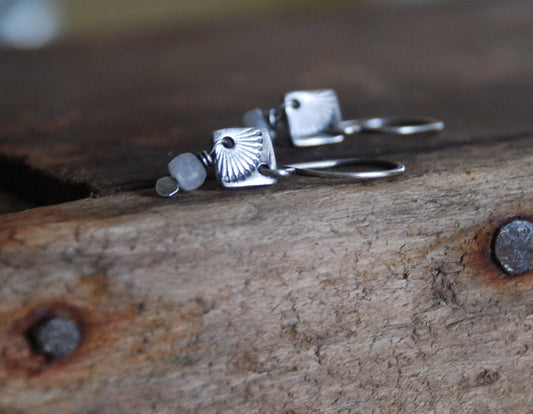 Meridian Earrings - Handmade. White Sapphires. Oxidized Sterling & Fine Silver