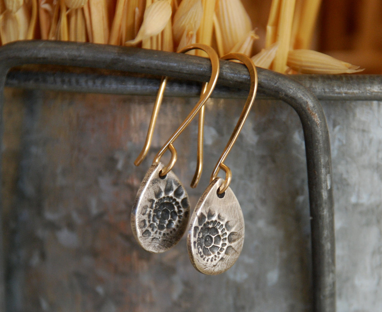 Charleston. Old South Collection Earrings - Oxidized fine silver. 14kt Goldfill. Mixed Metal. Handmade