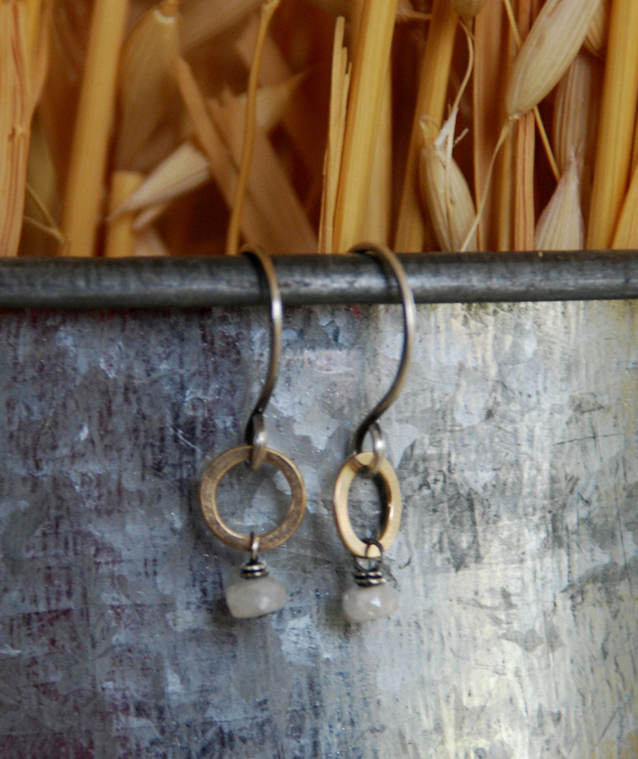 Twinkle Earrings - Handmade. Hand forged. White Sapphires. Oxidized Sterling Silver. 14kt Goldfill