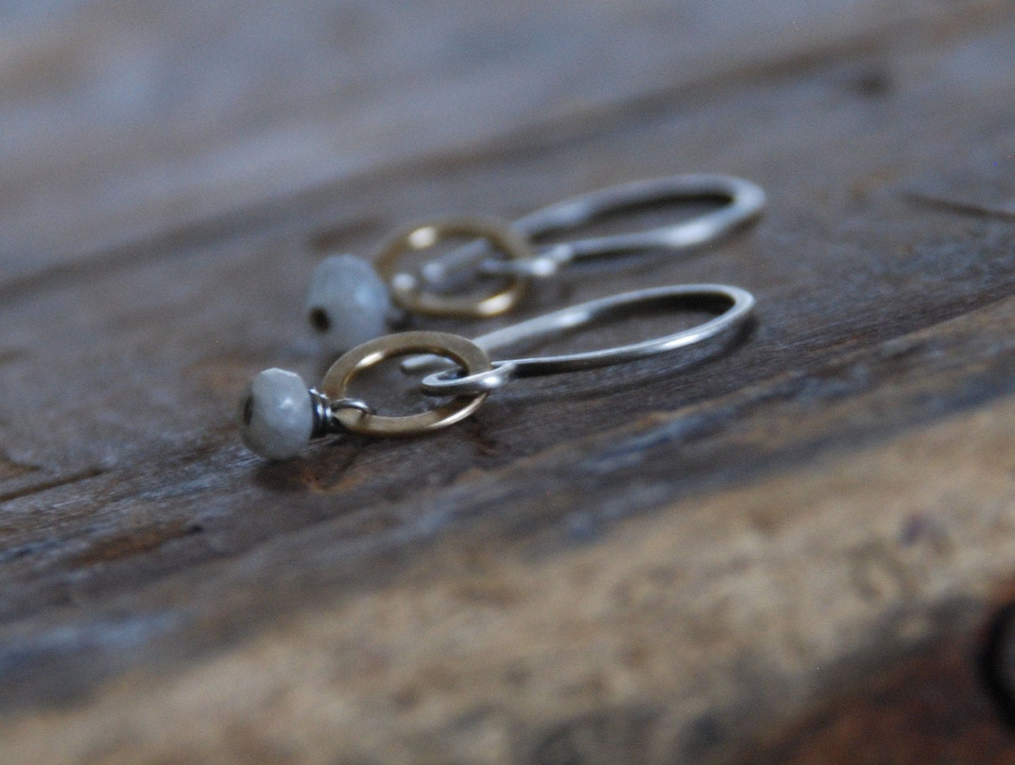 Twinkle Earrings - Handmade. Hand forged. White Sapphires. Oxidized Sterling Silver. 14kt Goldfill