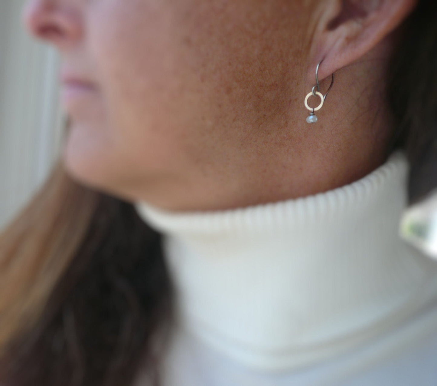 Twinkle Earrings - Handmade. Hand forged. White Sapphires. Oxidized Sterling Silver. 14kt Goldfill