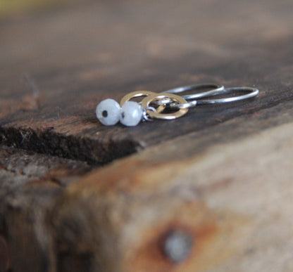 Twinkle Earrings - Handmade. Hand forged. White Sapphires. Oxidized Sterling Silver. 14kt Goldfill