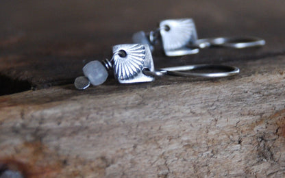Meridian Earrings - Handmade. White Sapphires. Oxidized Sterling & Fine Silver