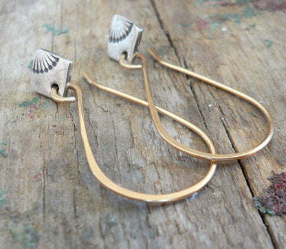 Horizon Earrings - Handmade. Mixed Metal. 14kt Goldfill & Oxidized fine silver Dangle Earrings