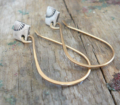 Horizon Earrings - Handmade. Mixed Metal. 14kt Goldfill & Oxidized fine silver