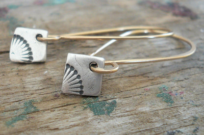 Horizon Earrings - Handmade. Mixed Metal. 14kt Goldfill & Oxidized fine silver Dangle Earrings