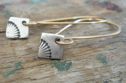 Horizon Earrings - Handmade. Mixed Metal. 14kt Goldfill & Oxidized fine silver
