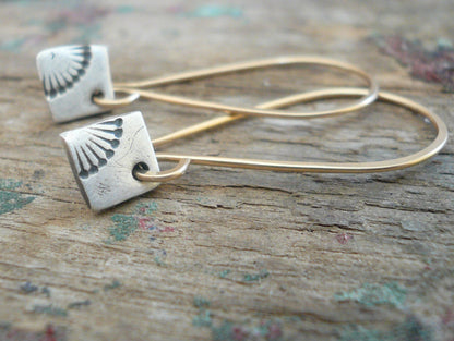 Horizon Earrings - Handmade. Mixed Metal. 14kt Goldfill & Oxidized fine silver Dangle Earrings