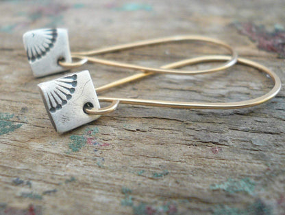 Horizon Earrings - Handmade. Mixed Metal. 14kt Goldfill & Oxidized fine silver