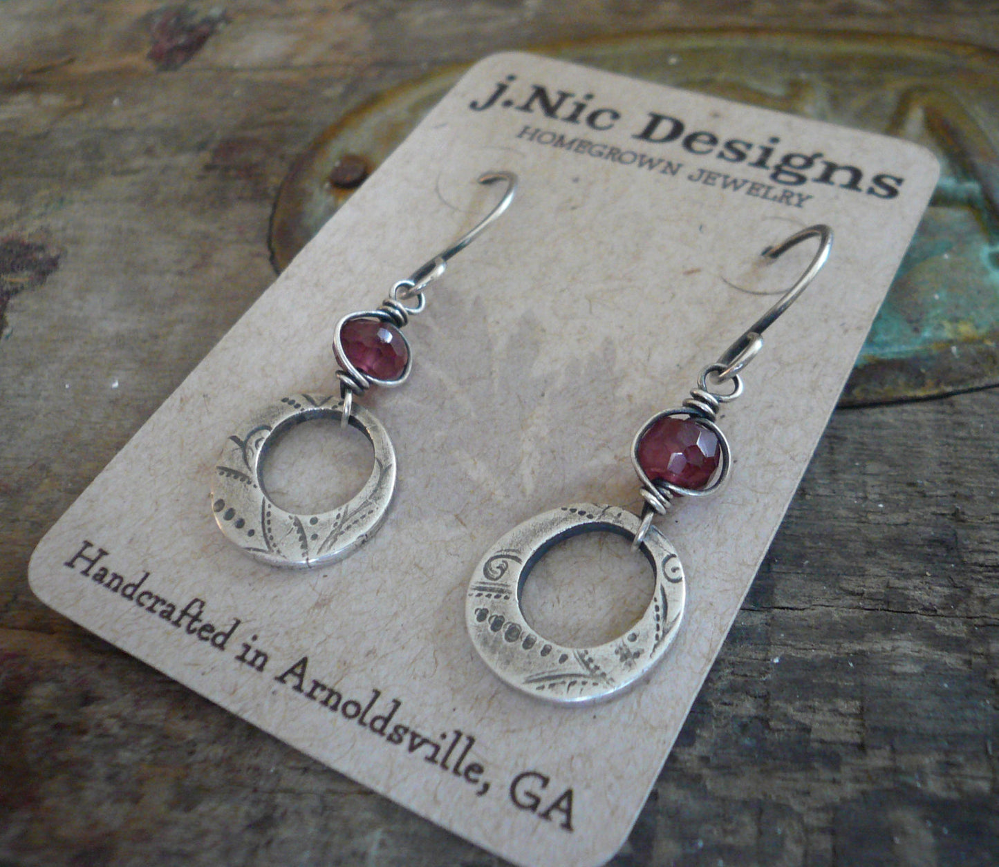 Winterberry Earrings  - Handmade. Wire wrapped Rhodolite Garnet. Oxidized fine silver