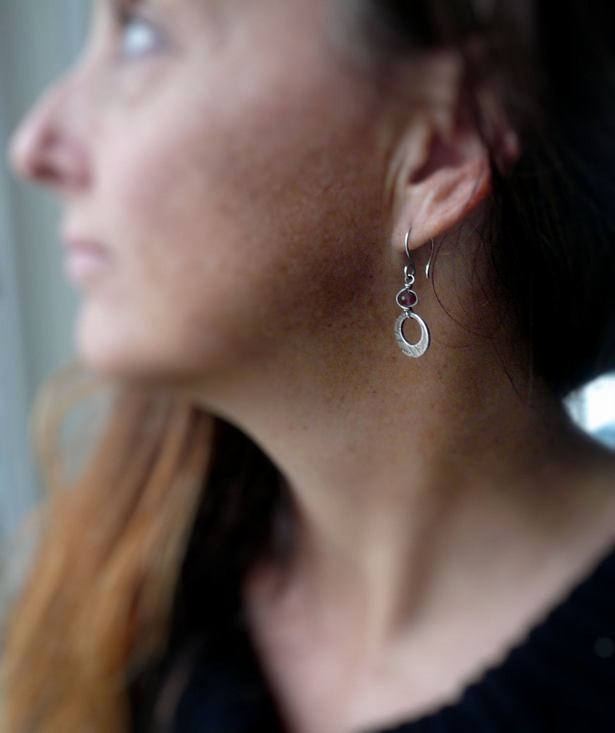 Winterberry Earrings  - Handmade. Wire wrapped Rhodolite Garnet. Oxidized fine silver