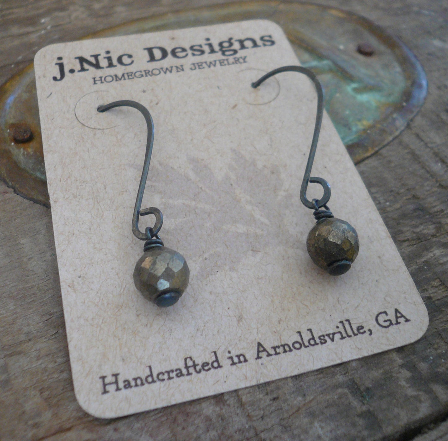 Sway Earrings. Glitter - Handmade. Hand forged. Pyrite. Sterling Silver Oxidized Earrings