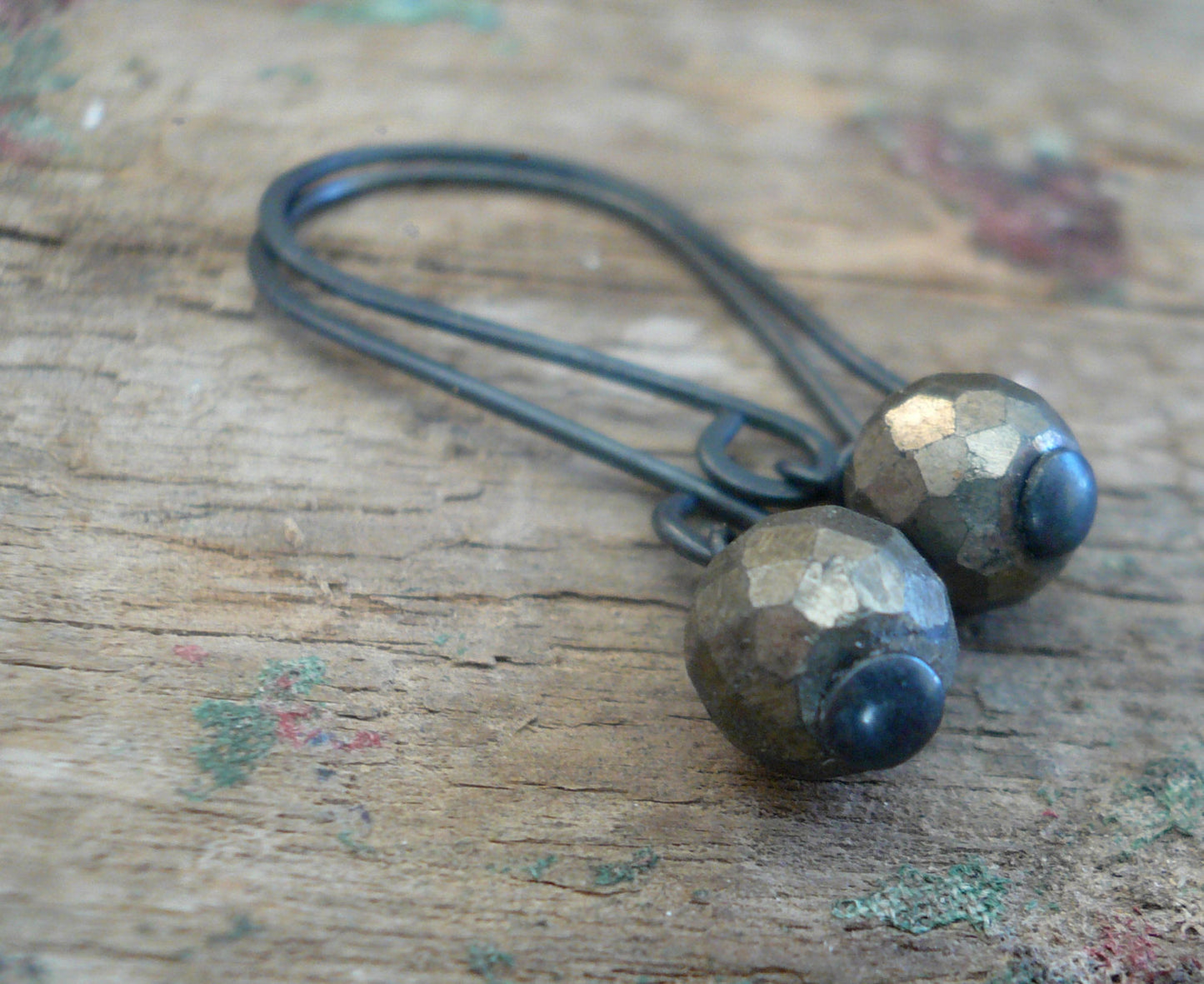 Sway Earrings. Glitter - Handmade. Hand forged. Pyrite. Sterling Silver Oxidized Earrings