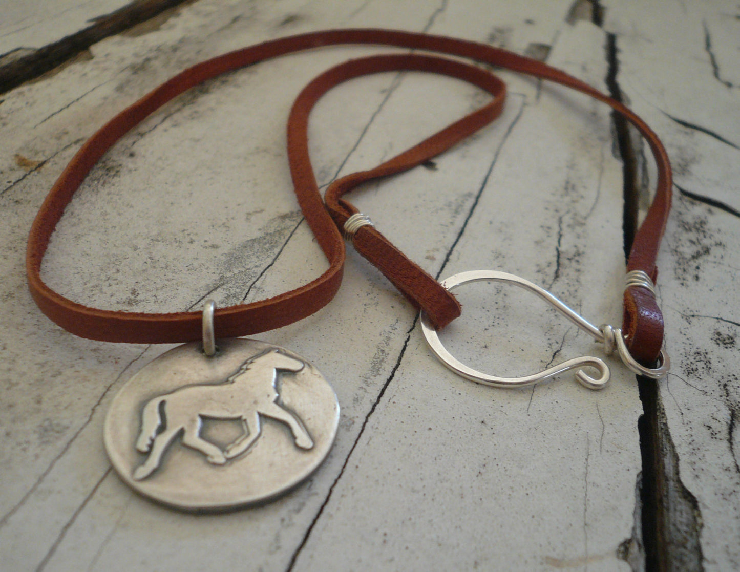 Equestrian Necklace - Handmade. Fine & Sterling Silver. Leather