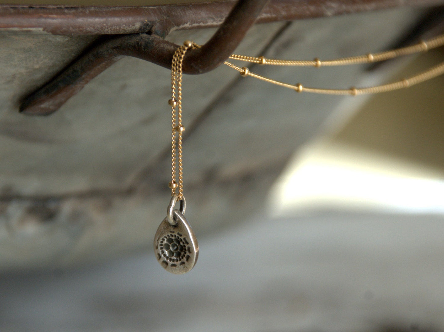 Charleston. Old South Collection Necklace - Oxidized fine Silver. 14 kt Goldfill Satellite chain. Handmade