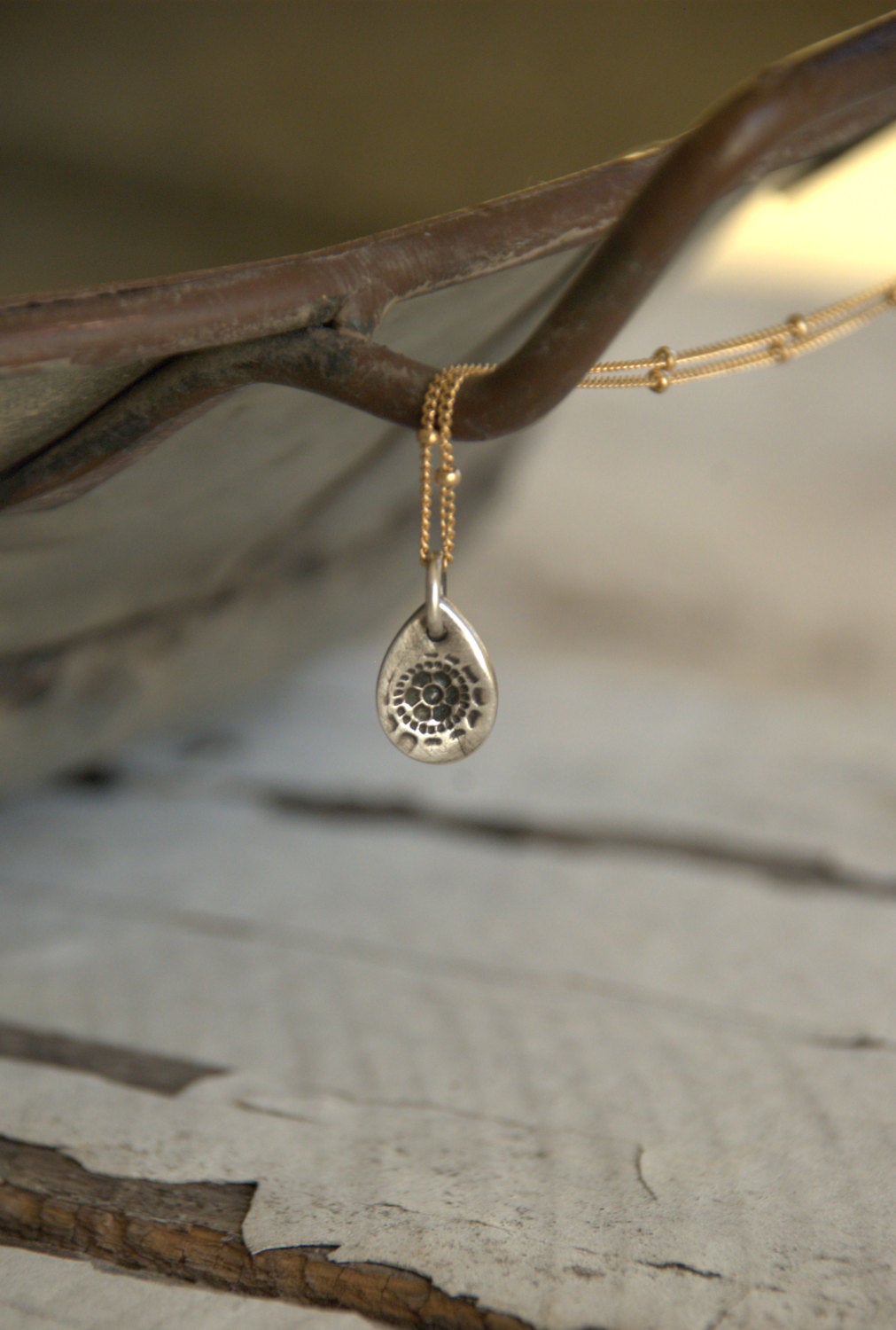 Charleston. Old South Collection Necklace - Oxidized fine Silver. 14 kt Goldfill Satellite chain. Handmade