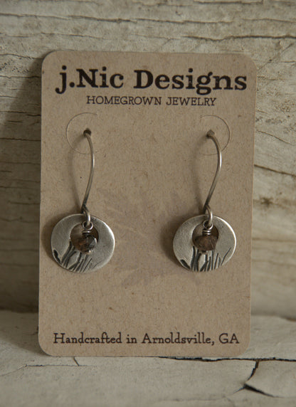 Sawgrass Earrings- Oxidized fine silver. Andalusite. Dangle earrings.Handmade