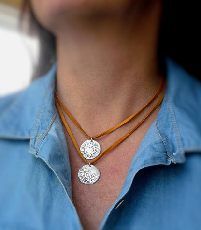 Summer - Seasons Necklace - Fine & Sterling Silver. Leather. Handmade.