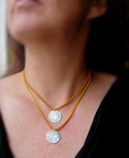 Autumn - Seasons Necklace - Fine & Sterling Silver. Leather. Handmade.