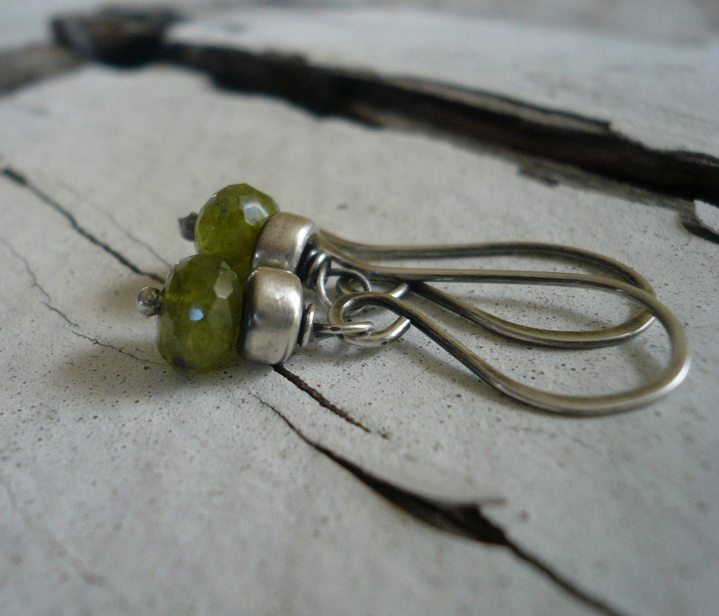 Dandy Earrings in Moss-  Vesuvianite. Oxidized Sterling silver. Dangle earrings.Handmade