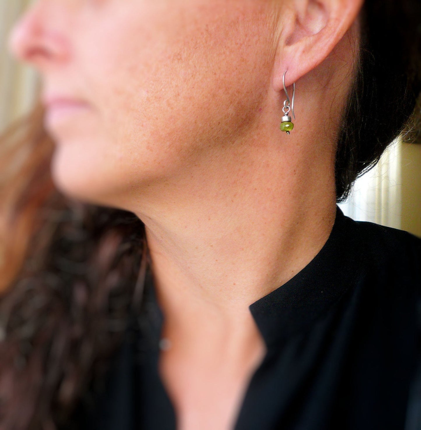 Dandy Earrings in Moss-  Vesuvianite. Oxidized Sterling silver. Dangle earrings.Handmade