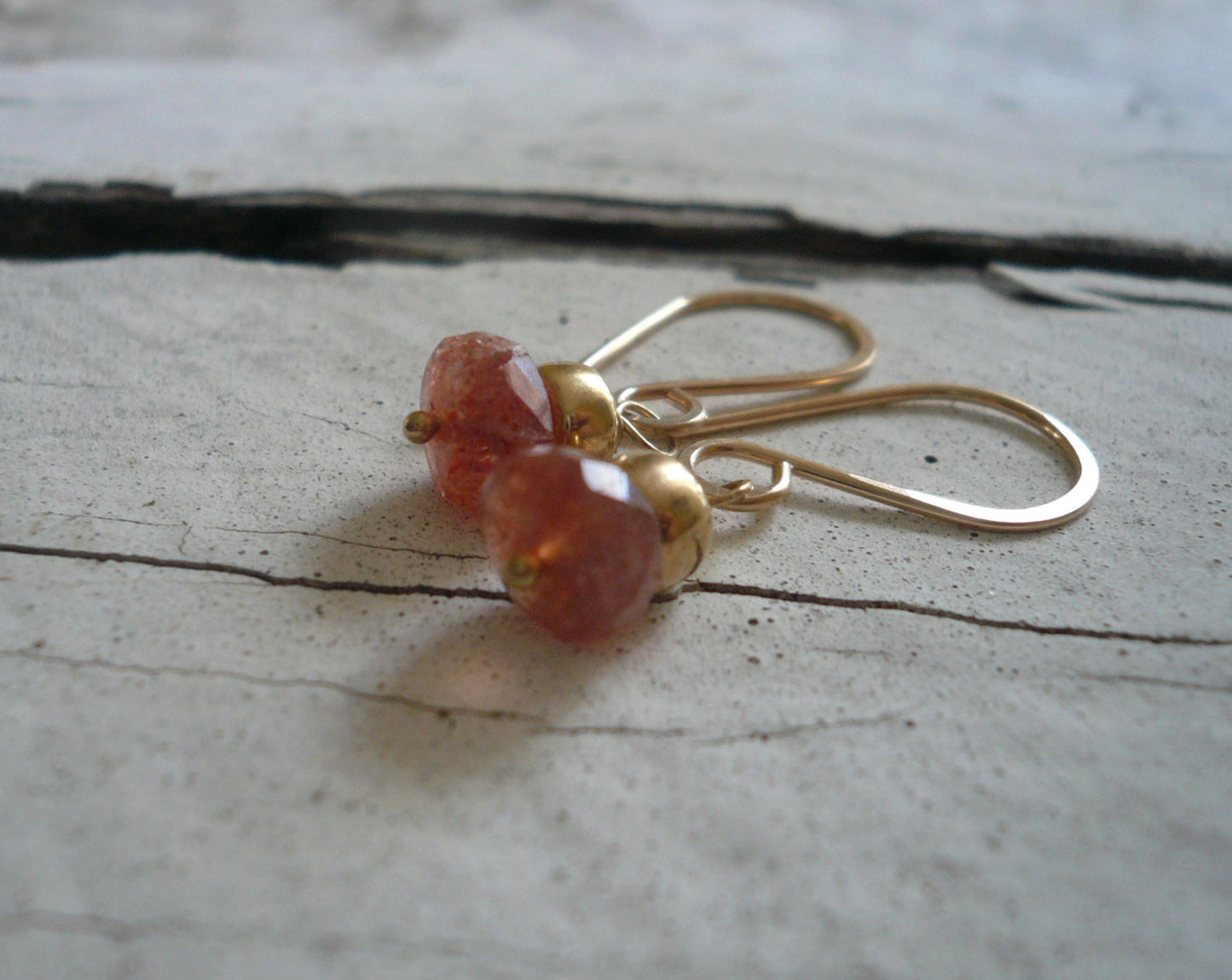 Dandy Earrings in Spice-  Sunstone. 14kt Goldfill. Dangle earrings. Handmade