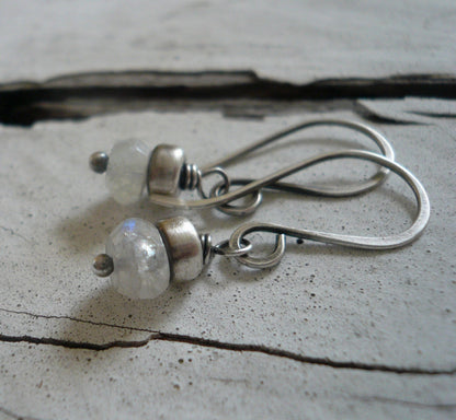 Dandy Earrings in Ice -  Moonstone. Oxidized Sterling silver. Dangle earrings.Handmade