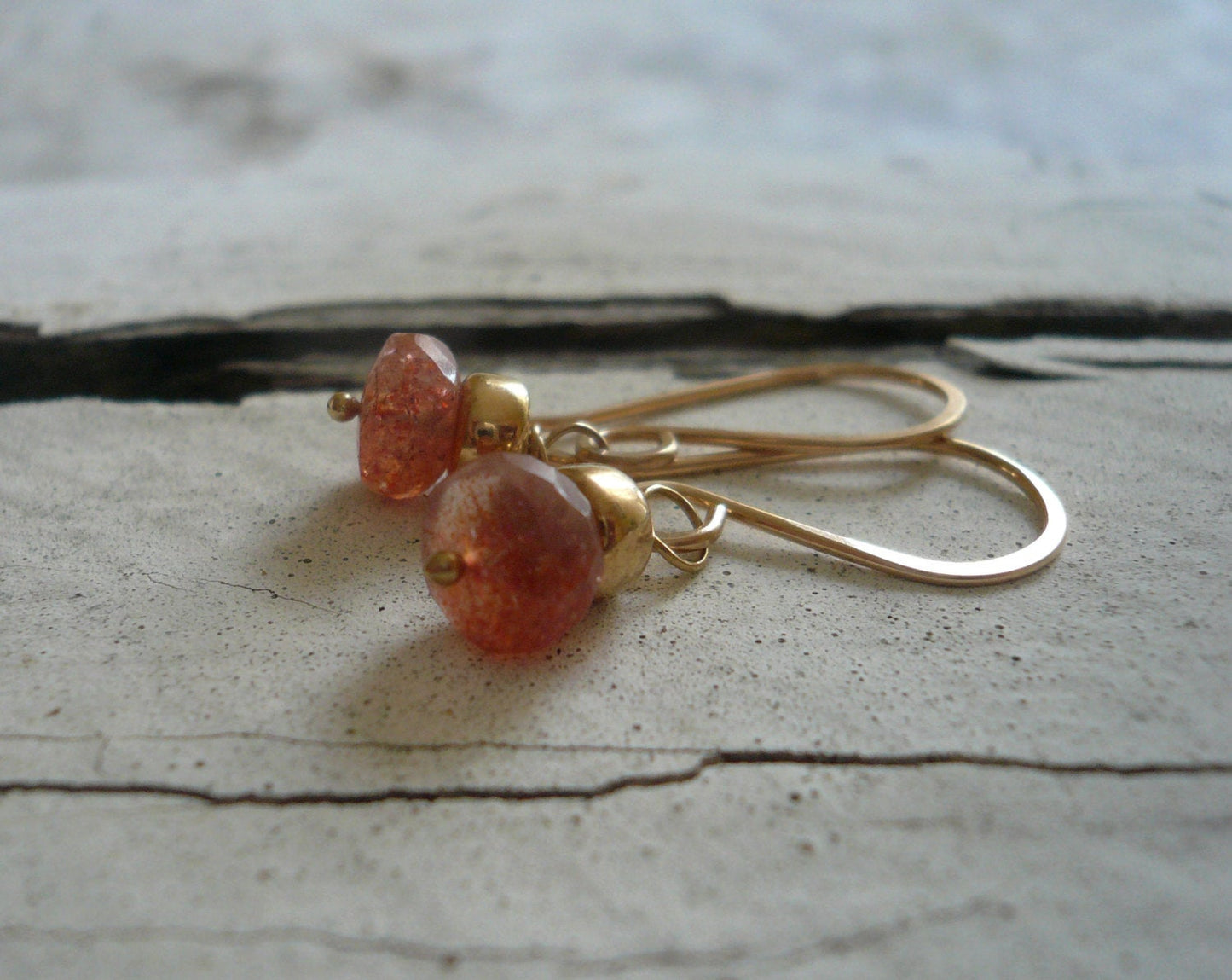 Dandy Earrings in Spice-  Sunstone. 14kt Goldfill. Dangle earrings. Handmade