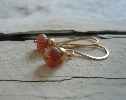 Dandy Earrings in Spice-  Sunstone. 14kt Goldfill. Dangle earrings. Handmade